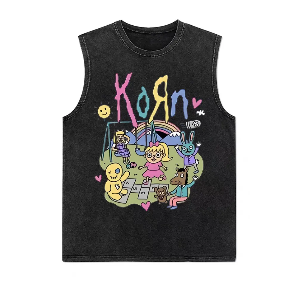 Korn Music Concert Rock Band World Tour Vintage Washed Sleeveless Vest Men Women Clothing Metal Gothic Punk Oversized Tank Tops