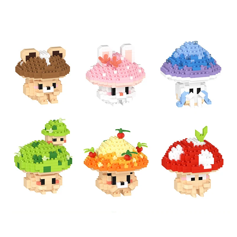 Idea Funny Cartoon Figures Micro Diamond Building Block Mushroom Nanobricks Rabbit Construction Educational Toys For Kids Gifts