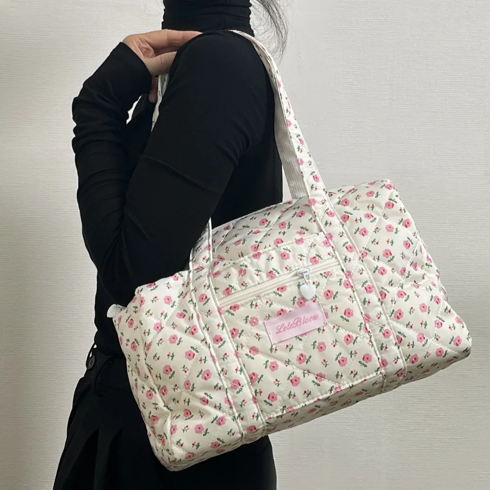 Korean Style Stroller Organizer Bags Multi-pocket Large Capacity Baby Diaper Organizer Flower Lightweight Single Shoulder Bag