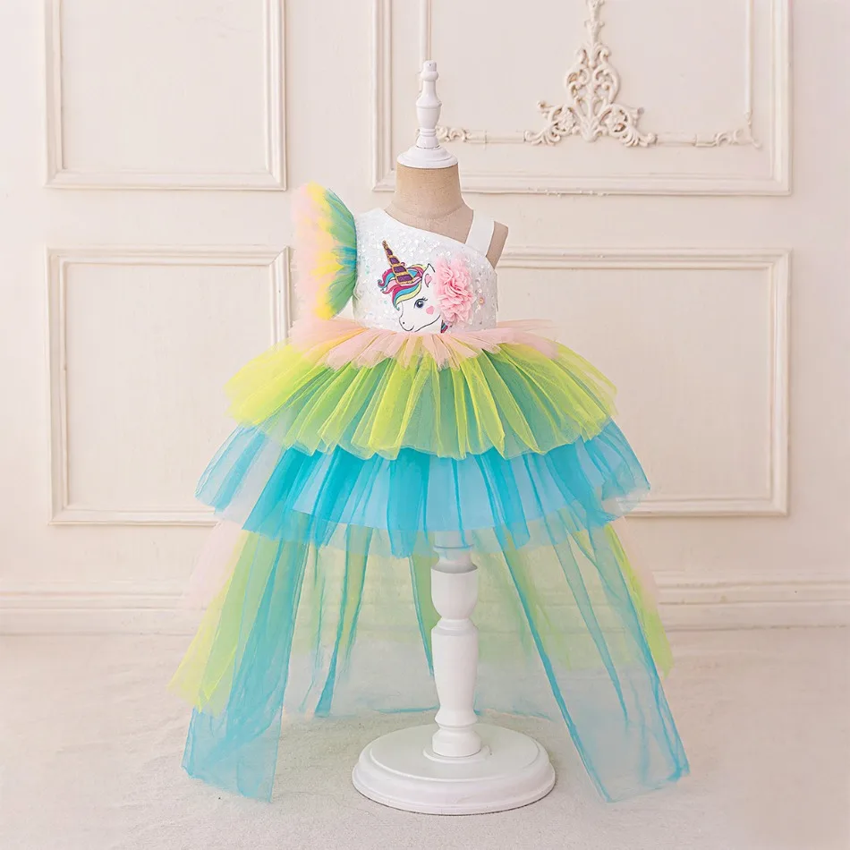 Rainbow Unicorn Baby Party Girls Dress Sequin Unicorns Birthday Princess Dress Wedding Bridesmaid Baptism Kids Clothing ASQ03 view 3