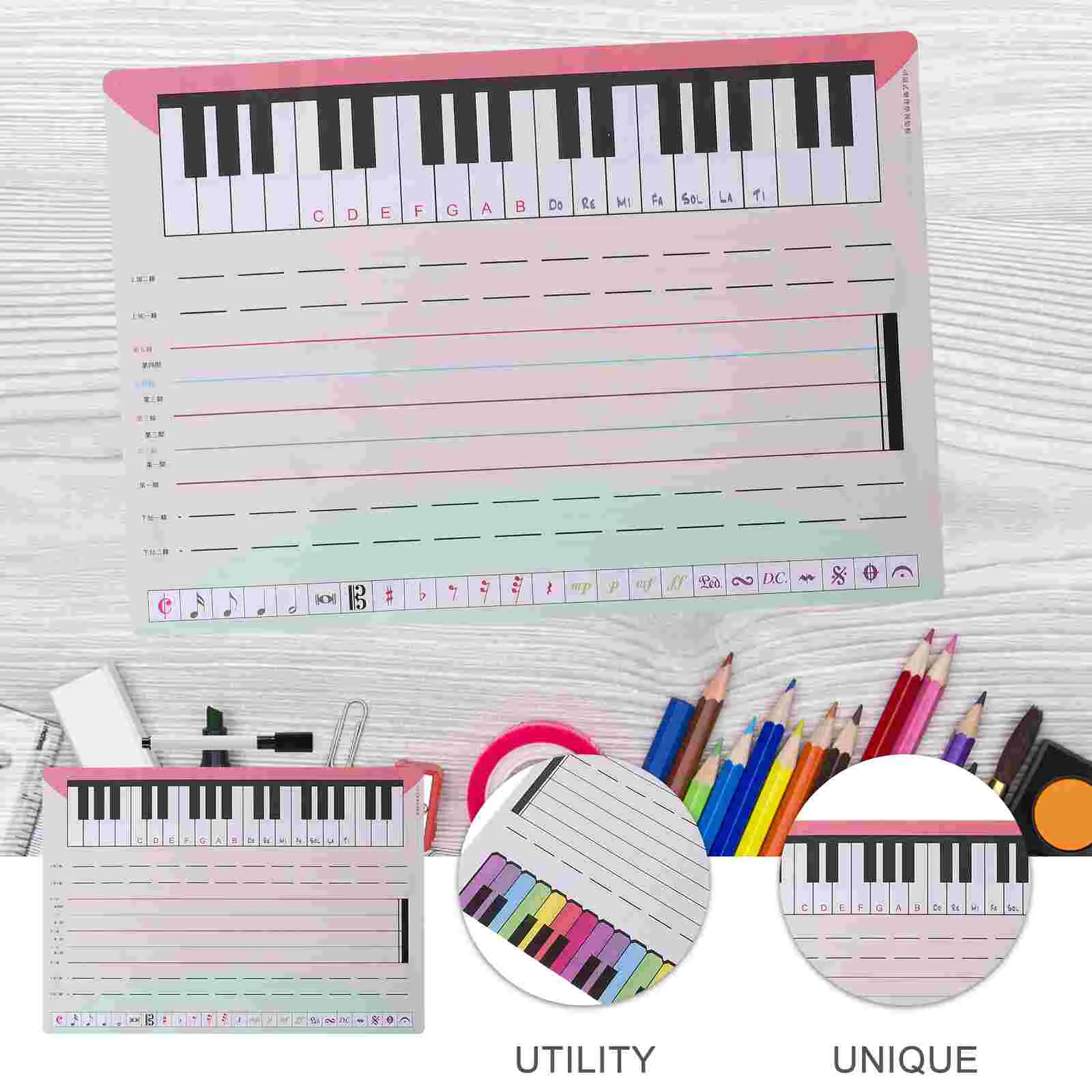 Staff Whiteboard Music Note Recognition Teaching Tool Piano Stave Cards Slats Reusable Pet Erasable Film Stickers Notation