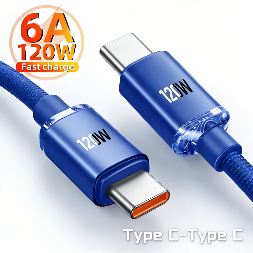 120W Type C To Type C Cable 6A Super Fast Charging Charger Data Cord High Speed Data Transfer Wire USB C Quick Charge Data Cable