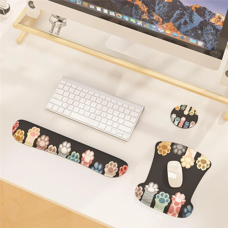 Conjuntos de mouse pad 3 em 1 com suporte para descanso de pulso de teclado, conjunto de teclado de espuma de memória mousepad com descanso de pulso