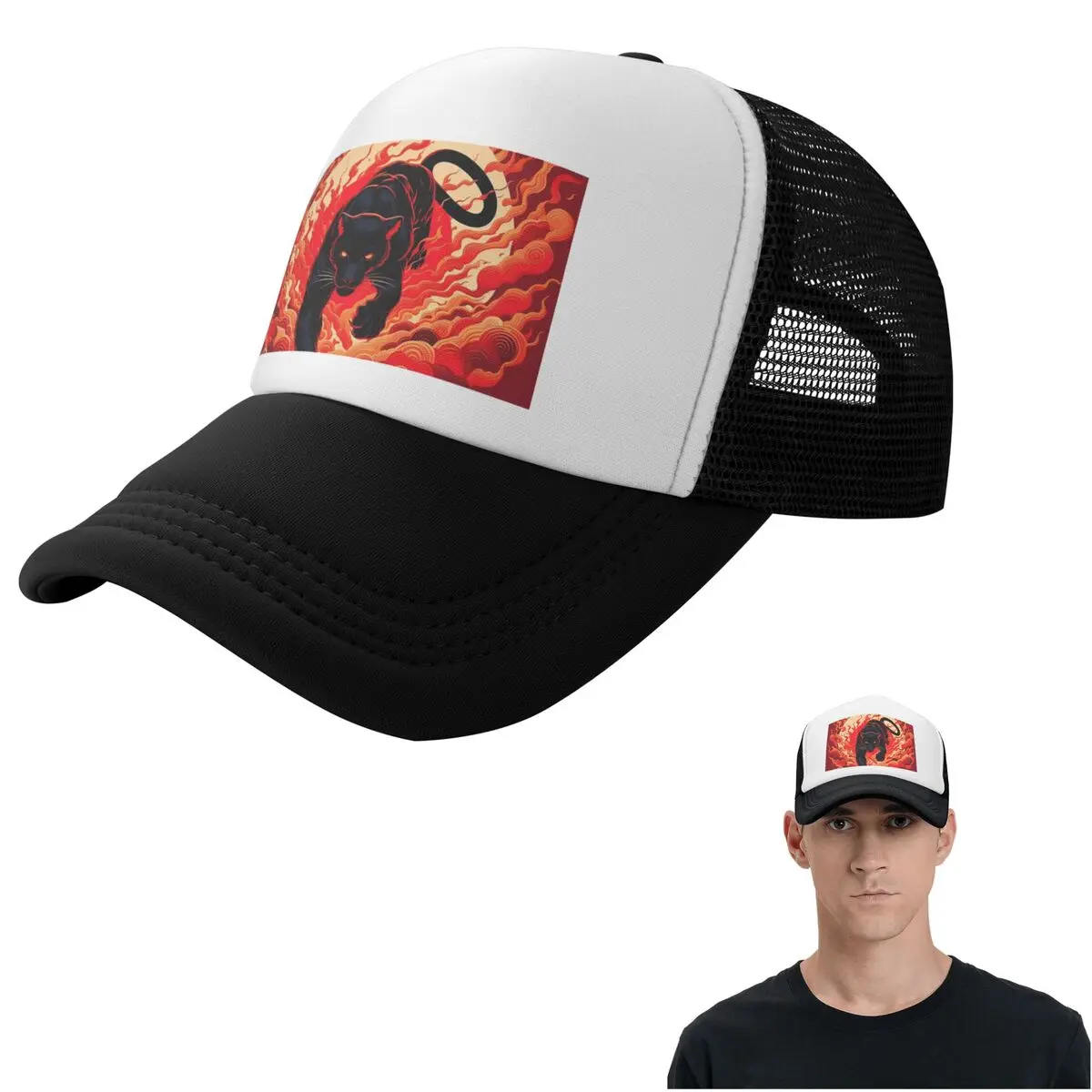 Black Panther Leopard Walking From Flame Cap Fashion Mesh Baseball Caps Adjustable Hat Hip Hop Summer Unisex Baseball Hats