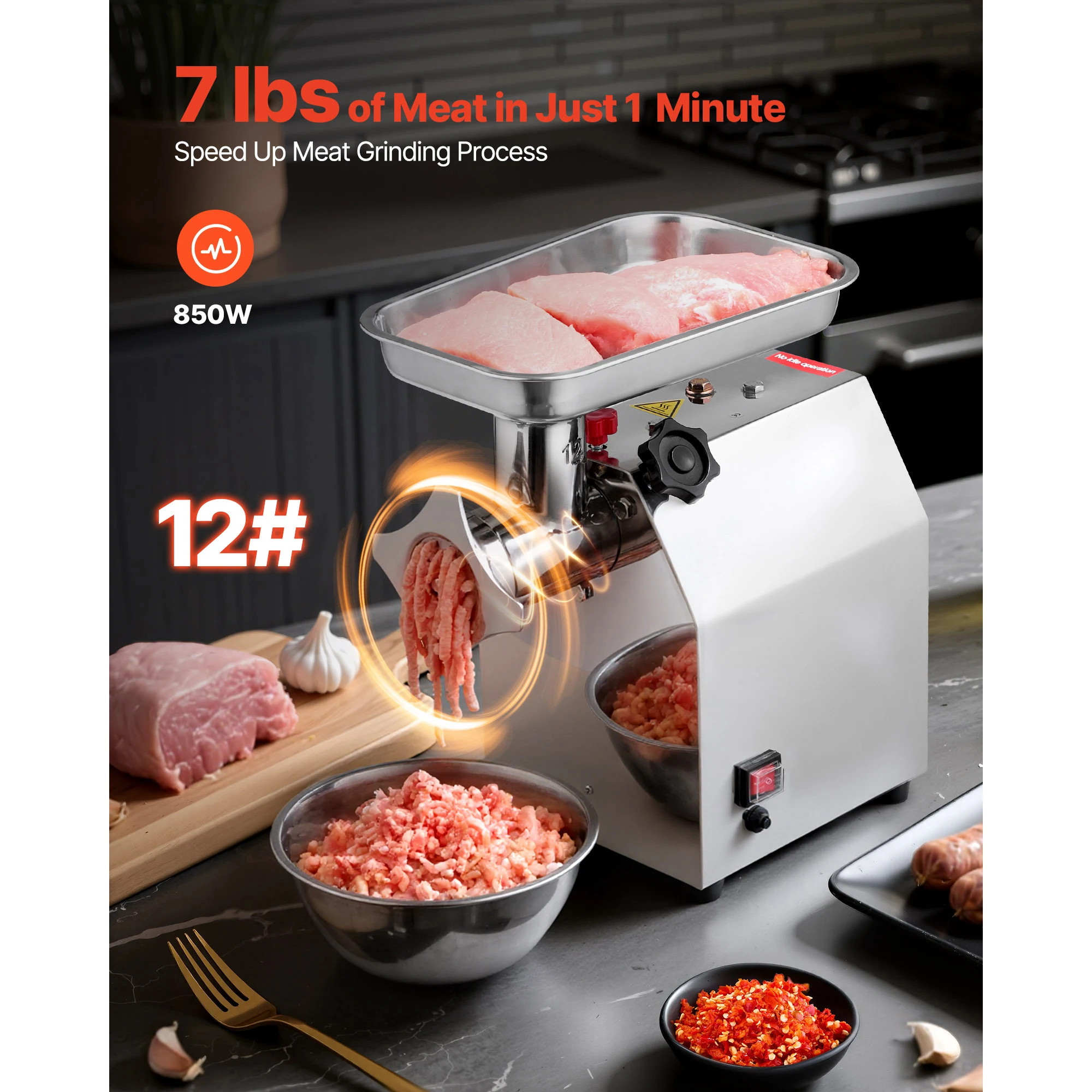 Succe Buy Coercial eat Grinder 7/5 lbs in #12/8 Industrial eat incer with 2 Grinding Plates for Kitchen Restaurant