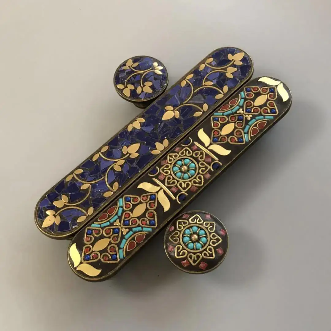 Ethnic Style Brass Art Handle Cabinet Drawer Kitchen Dresser Wardrobes Cabinet Door Knocker Shoe Cabinets Handles for Furniture