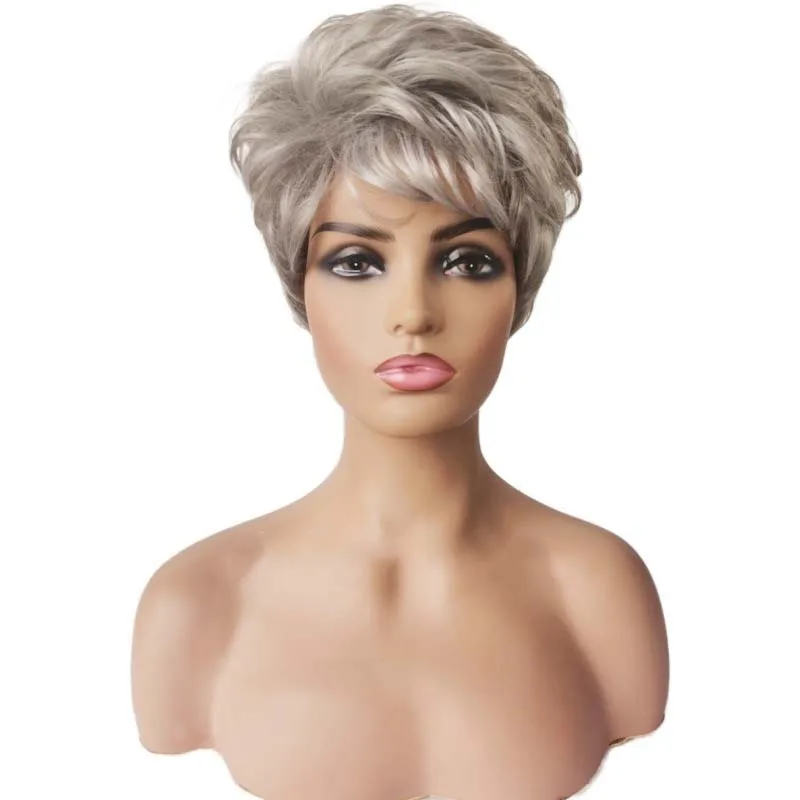 

Short Pixie Cut Synthetic Wig With Bangs Short Bob Silver Grey Straight Wig for Women Daily Party Use Heat Reisitant Fake Hair