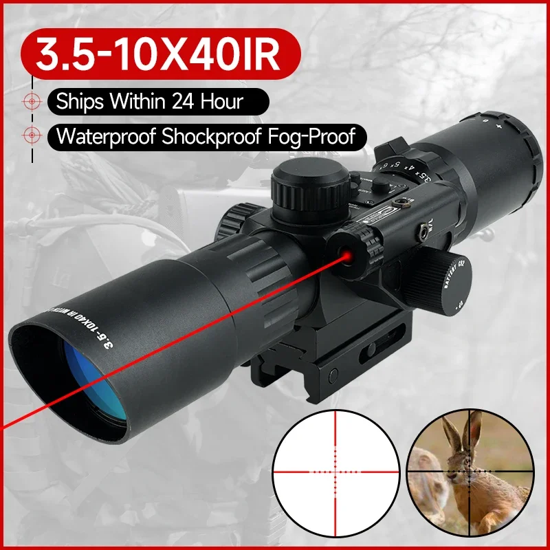 

3.5-10x40IR Red Dot Laser Sight Tactical Combo Rifle Scope Cross-Hair Reticle Reflex Airsoft Scope Optical Hunting Riflescope