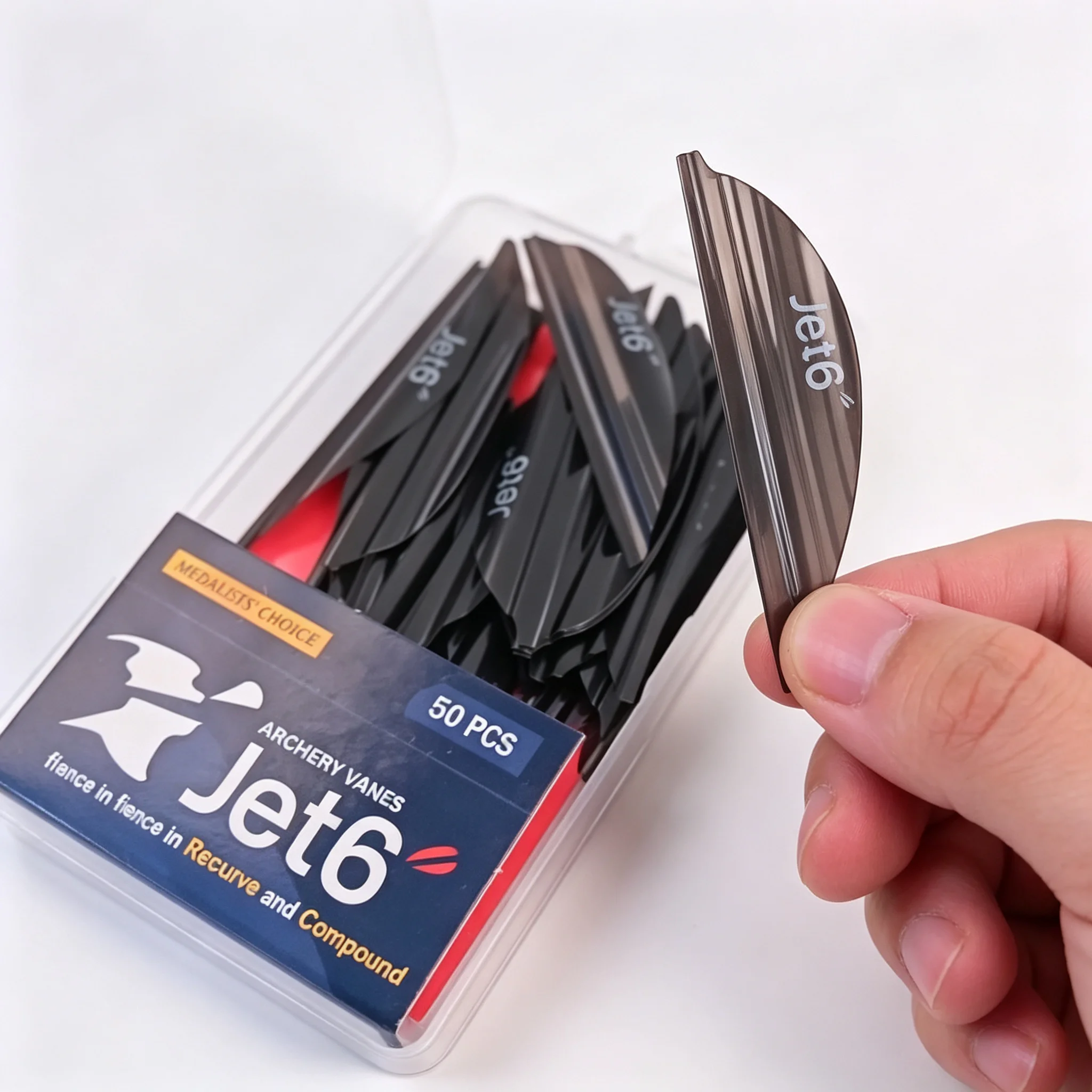 50pcs Archery Arrow Vanes 2 Inch 1.75 Inch Spiral Fletching, Plastic Helical Vanes RH with Tape for Hunting Target Shooting