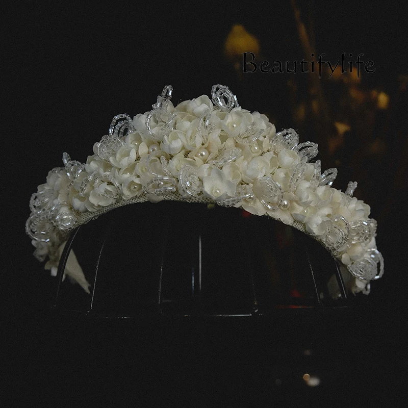 

Beaded petal headband Mori wedding dress travel photography headgear