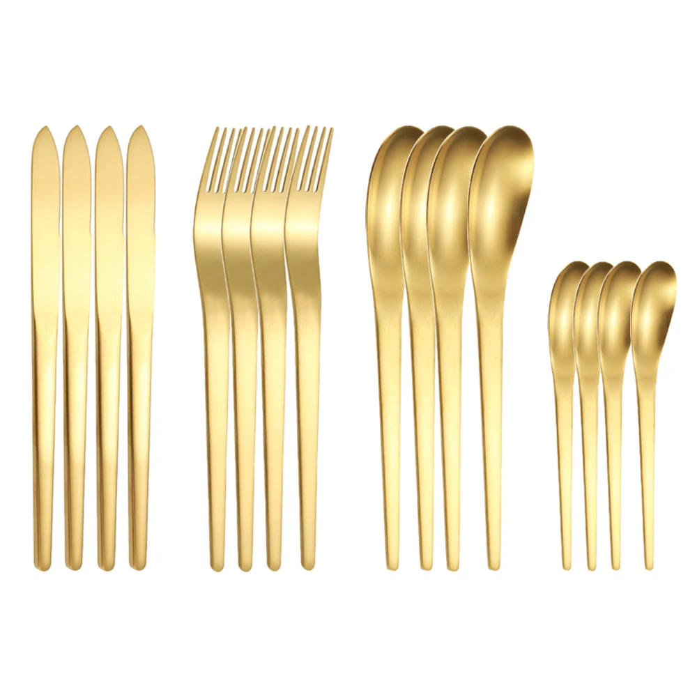 16pcs Matte Gold Cutlery Set Dinnerware Stainless Steel Simple Spoon Forks Knives Kitchen Western Dinner Silverware Tableware