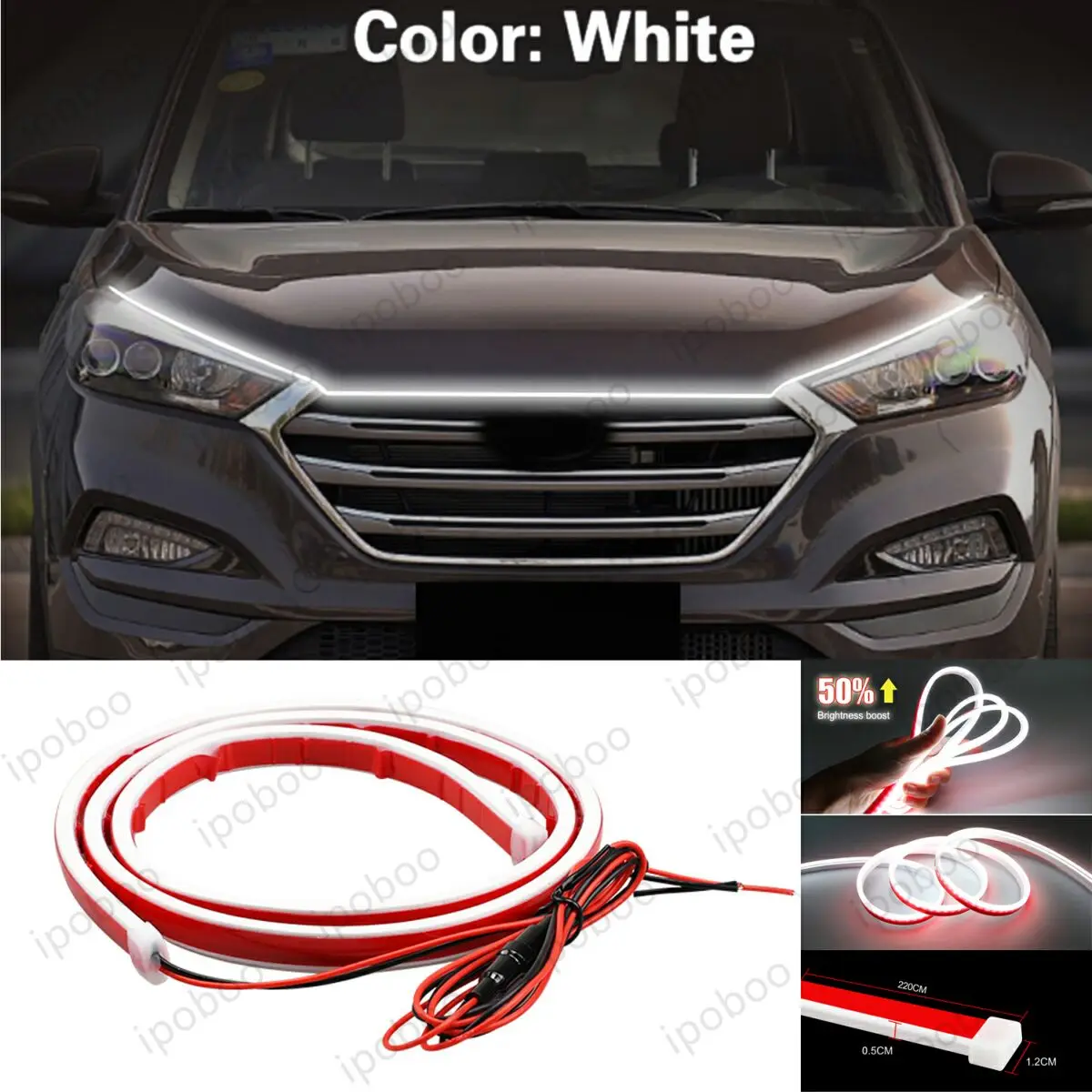 

86" LED Hood Light Strip For Hyundai Tucson 2005-2023 Flexible Dynamic Scan Start Up Hoodbeam Kit Engine Cover Decoration Light