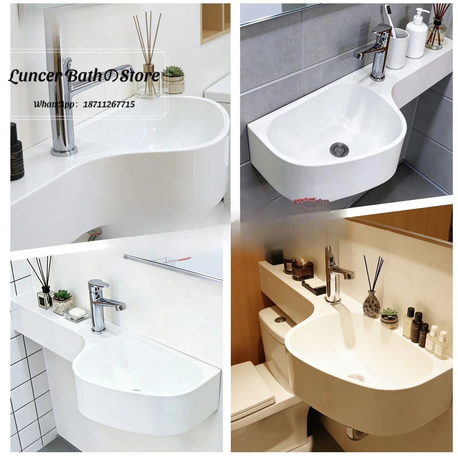 Hot Sale Japanese SMC Integrated Basin, Small Space Bathroom Sink with Countertop, Water Drop Washbasin for Toilet