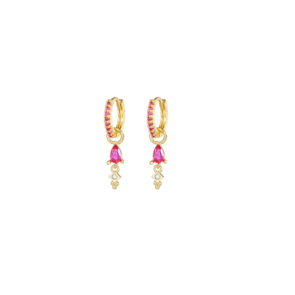 Luxury Rose Red Zircon Stainless Steel Water Drop Hoop Earring For Women 18K Gold Plated Huggie Women\'s Jewelry pendientes mujer