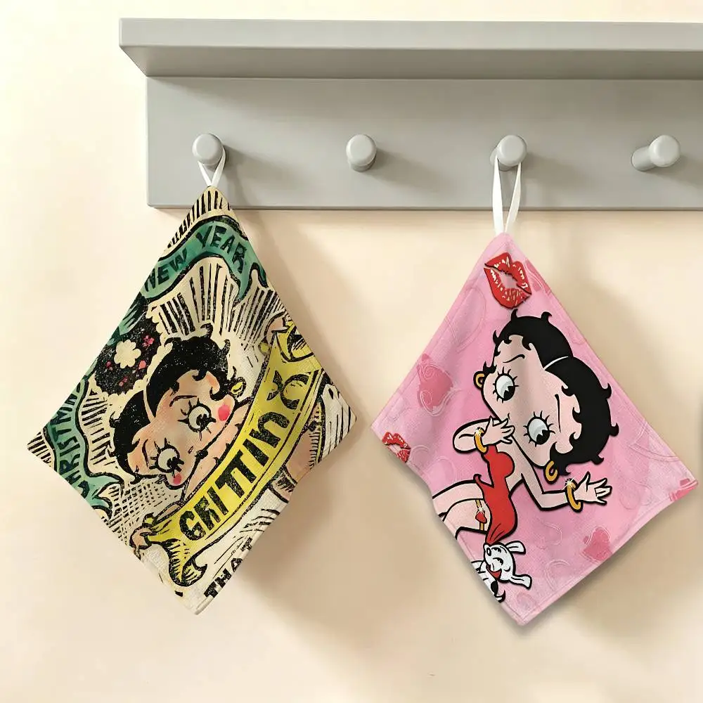 Classic American sweetheart B-etty B-oop Polyester Cotton Hanging Hand Towel, Super Absorbent Hand Towel for Daily Household Use