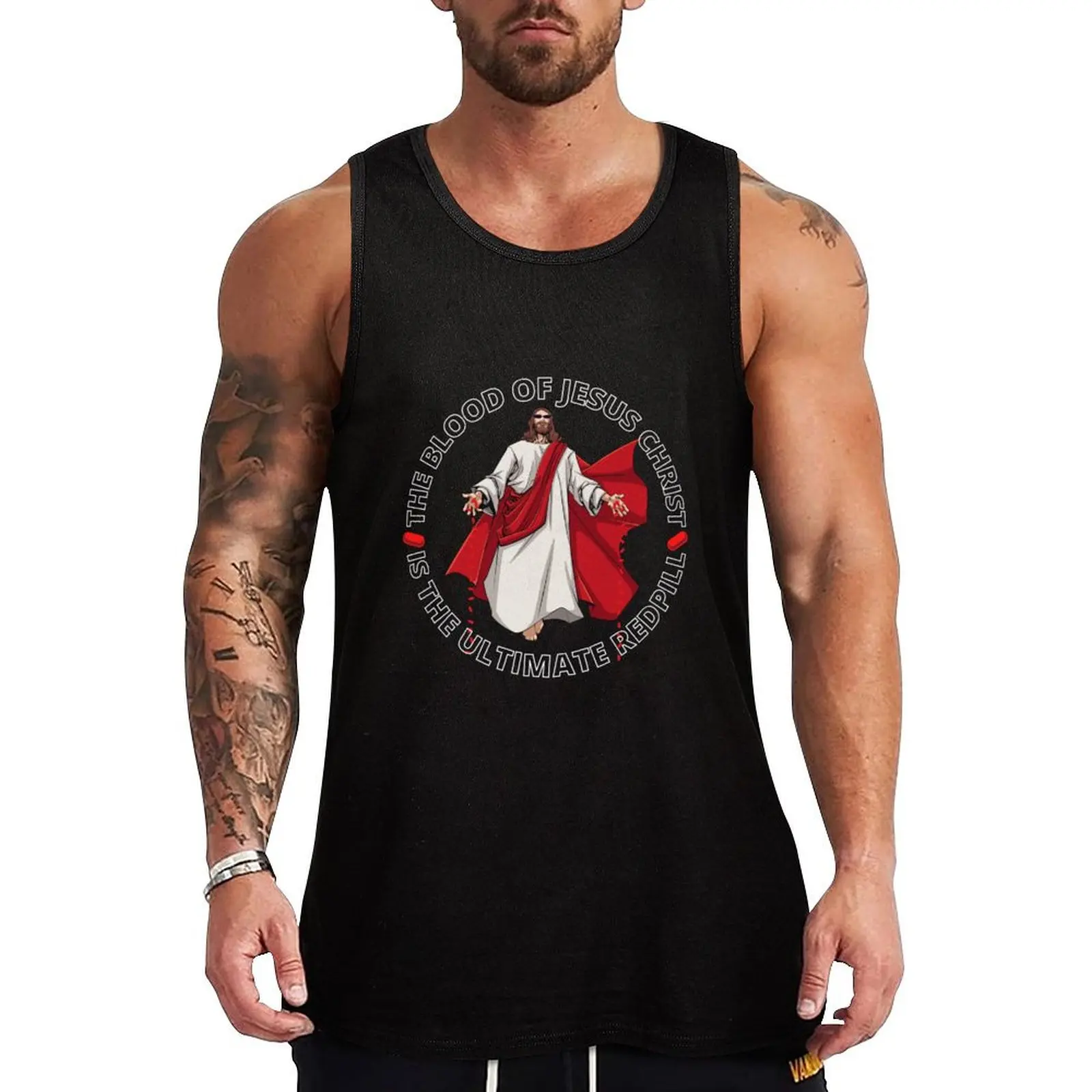 The Blood of Jesus Christ, is the Ultimate Red Pill Tank Top Street Hip Hop Tank Top Casual Sleeveless Wear
