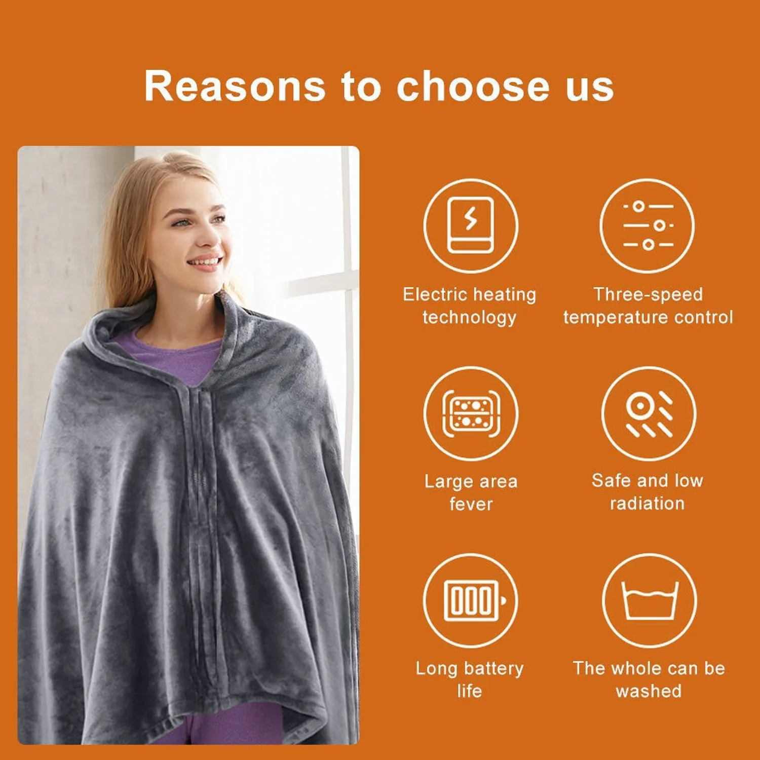 Electric Heated Shawl Blanket Battery Operated USB Cordless Wrap Ultra Soft Throw Flannel Warm Cape Car Office Chair Washable