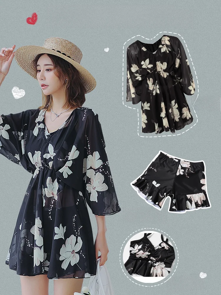 

plus Size Women's Swimwear Tee-Piece Set Belly Covering Slimming Hot Spring Faionable Summer Separate Design Nylon Material