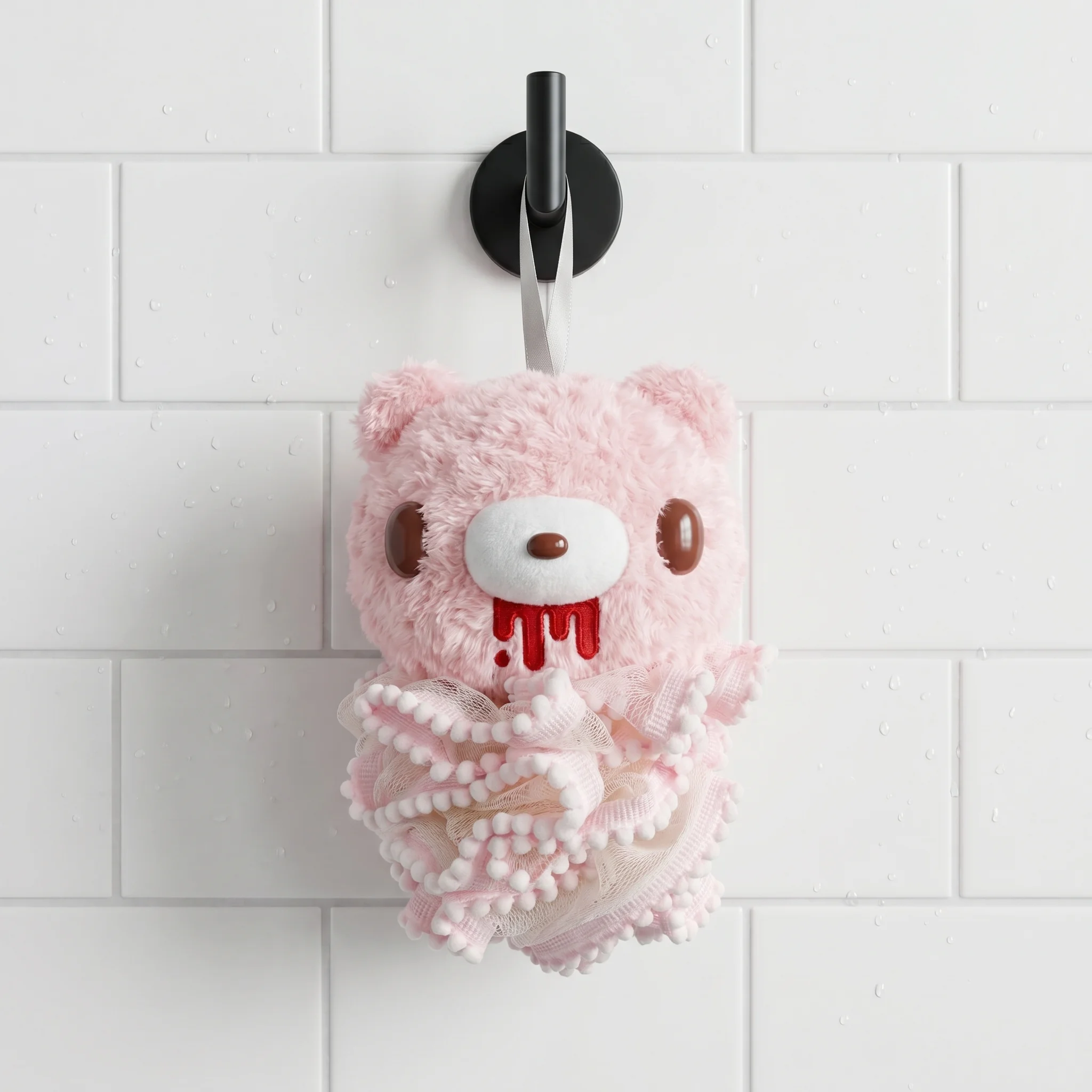 Cute Bear Bath Sponge, Soft Plush Shower Loofah, Fluffy Mesh Bath Ball with Lace Trim for Daily Use