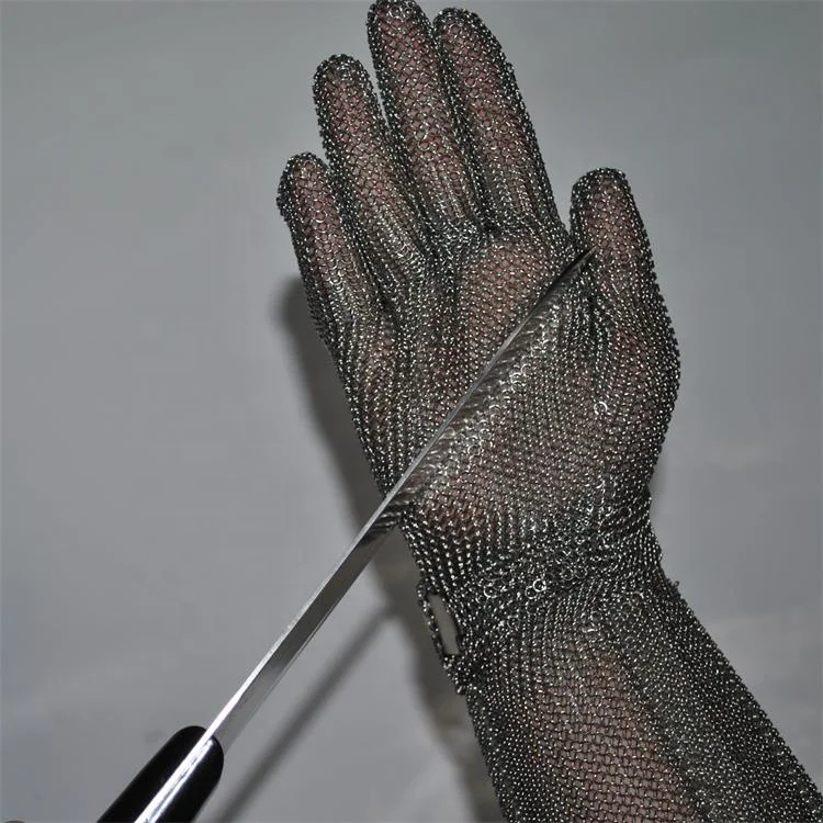 Extra Long Welded Cut Resistance Butcher Stainless Steel Chain Mail Mesh Gloves