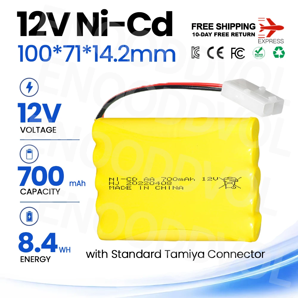 2PCS 12V 700mAh Ni-Cd Battery with Tamiya KET2P Plug and Charging Cable for RC Trucks Cars Robots Tools Camera Medical Devices