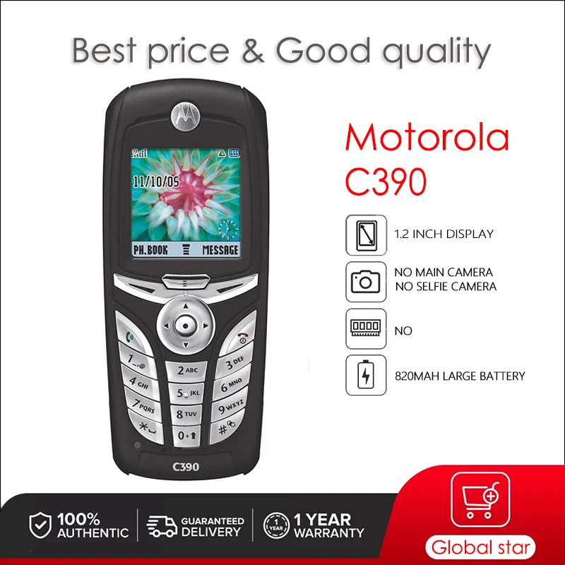 Original Motorola C390 Unlocked Refurbished Mobile Phone GSM 900 / 1800 Good Quality With 1 Year Warranty Only support English