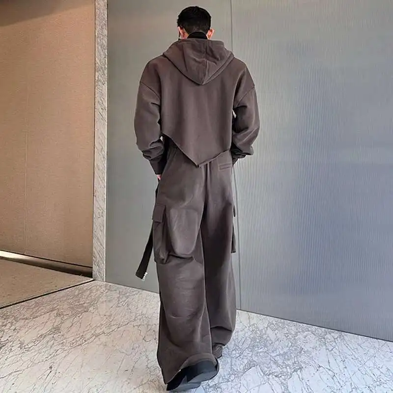 LUZHEN 2025 Spring Fashion Personality Asymmetric Design High Street Hooded Jacket Baggy Casual Pants Men Two-piece Sets LZ1138