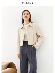 Vimly Light Yellow Fashion Cropped Tweed Jacket 2024 Spring Lapel Straight Single Breasted Long Sleeve Coat for Women M5150