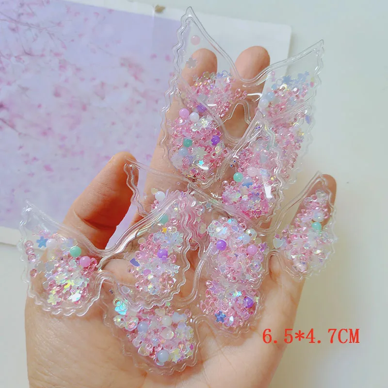 20pcs/lot PVC Quicksand Wings  with Glitter Transparent Bling Flowing Patches Appliques for DIY Children headband Accessories