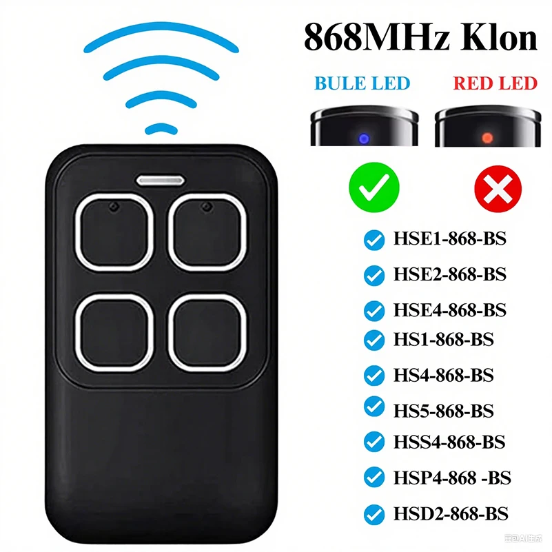 Para BS BiSecur Control remoto para puerta de garaje clon HSE2 HSE1 HSS4 HSE4 HSP4 HSD2 HS1 HS4 HS5 868 BS abridor de puerta de garaje 868MHz