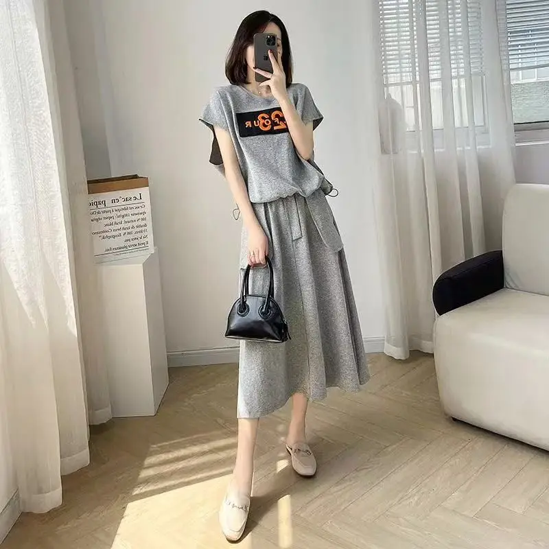 Plus size casual faion conjunto roupas femininas ort sve cintura alta a linha saia verão roupa escondida carne barriga capa