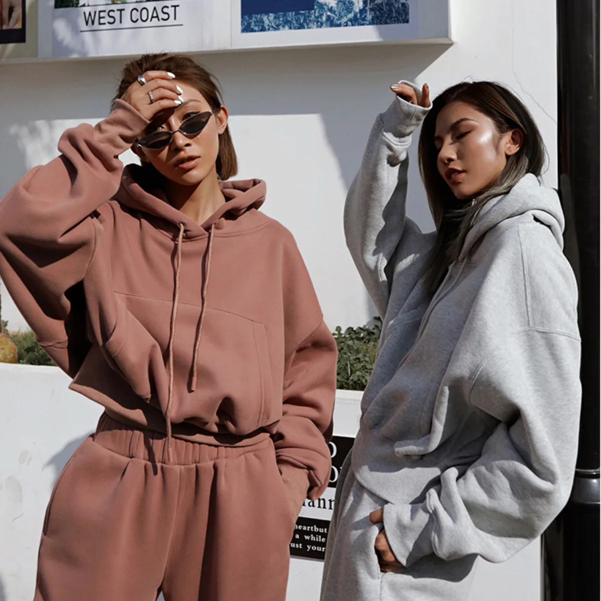 Two piece set of women\'s solid color drawstring hooded sweatshirt pants sports suit 2024 autumn/winter new casual streetwear