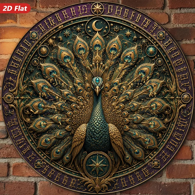 CIFBUY 1pc Vibrant Peacock Mandala Metal Sign Aluminum Wall Art Waterproof Durable Hanging Decor for  Indoor Outdoor Home Decor