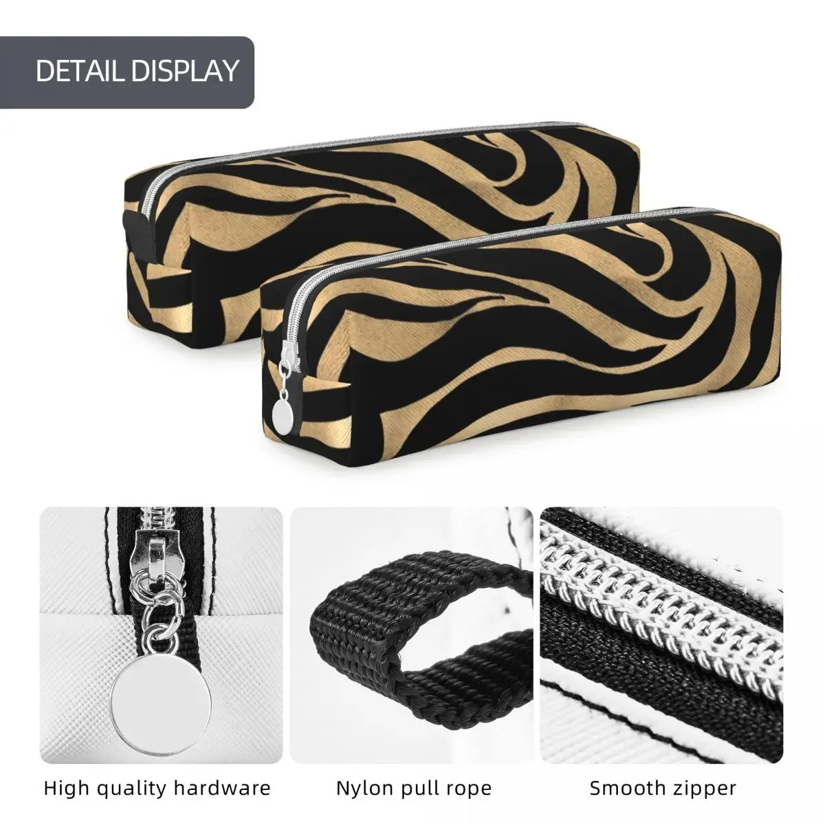 Elegant Metallic Goud Zebra Zwart Print Etui Schattige Dierenhuid Textuur Pennenhouder Tassen Voor Grote Opbergpotlood