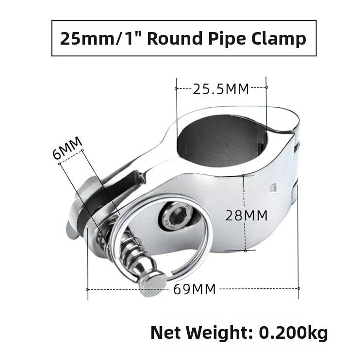 Silver 316 SS Pipe Clamp Versatile Marine Support System Marine Clamp Yacht Sunshade Fitting 316 Stainless Steel