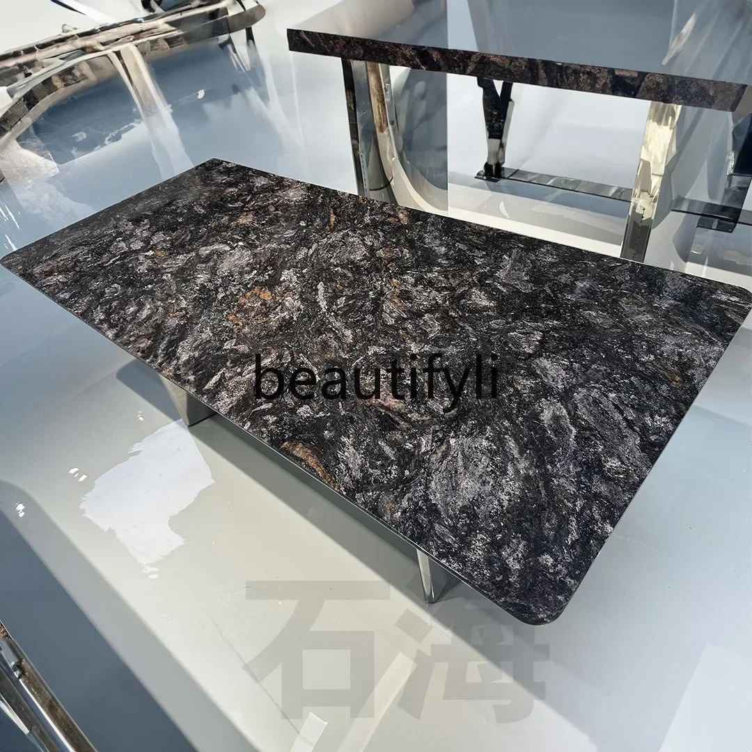 

11841Q Q Natural marble luxury stone platinum diamond rectangular dining table high-end Italian light luxury dining table