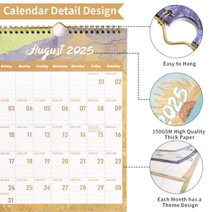12 시트 2025 빈티지 페인팅 A4 벽 달력 월간 플래너 홈 스쿨 사무실 조직을위한 화려한 주간 일정 10 최고의 판매 월 달력 -18