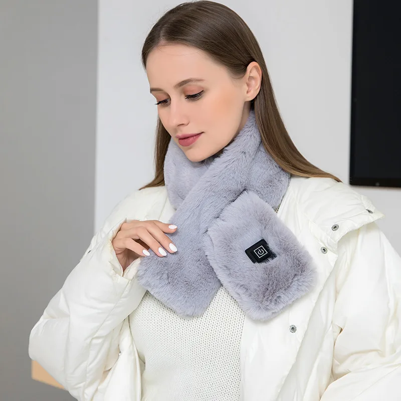 

USB Soft Plush Heated Scarf for Women and Men Faux Rabbit Temperature Electric Neck Warmer Elegant Thick Warm Winter Wool Scarf