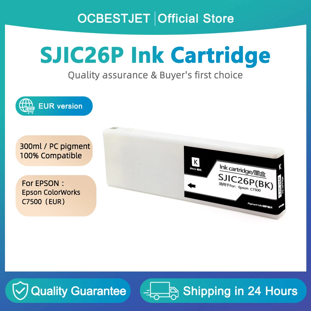 SJIC26P ink Cartridge For Epson SJIC26P Ink Cartridge for Epson ColorWorks C7500（EUR） Printer Full With Pigment Ink 300ML