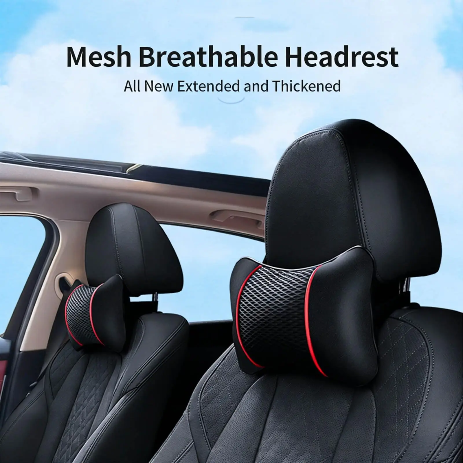 Car Neck Pillow Headrest, Breathable Mesh Memory Foam Car Seat Neck Support Pillow, Ergonomic Bone Shape Auto Headrest Cushion