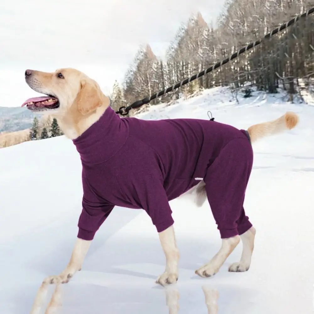 Dog Undershirt High Collar Dog Overalls Jumpsuit Windproof Soft Dog Calming Pajama Warm Polyester 4-Legged Dog Pajamas Autumn