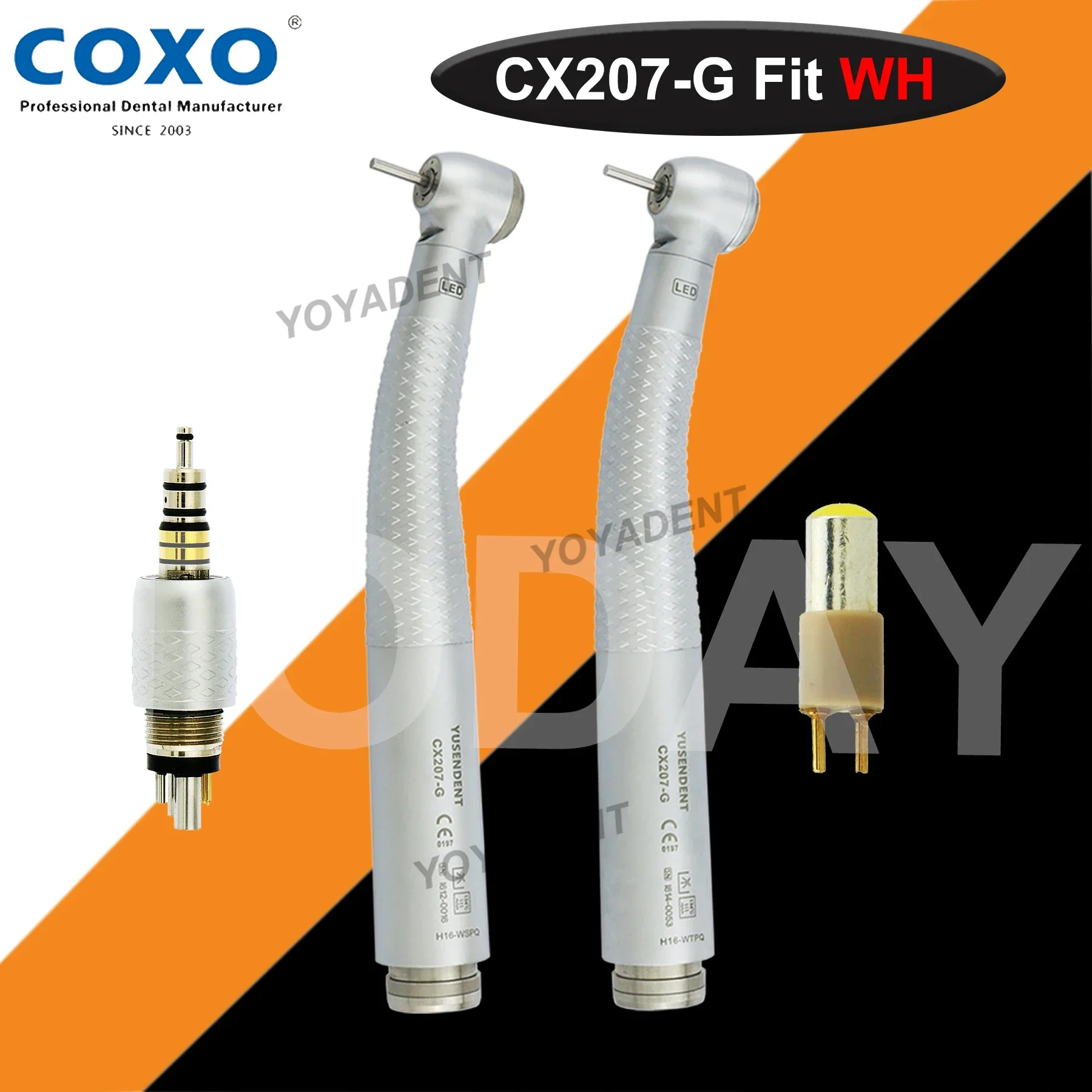 

COXO Dental Turbine Fiber Optic High Speed Handpiece Air Rotor Standard/Torque Head LED Coupler 6 Pin Fit W&H