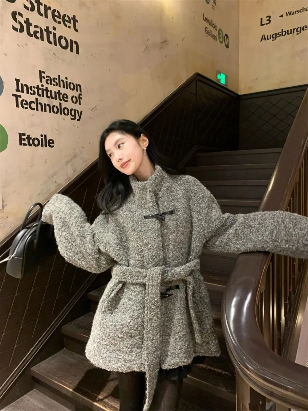 

Petite Wool Coat Women Winter Short Stand Collar Oversized Blazer Double Faced Tweed Jacket Luxury Loose Fit Outerwear