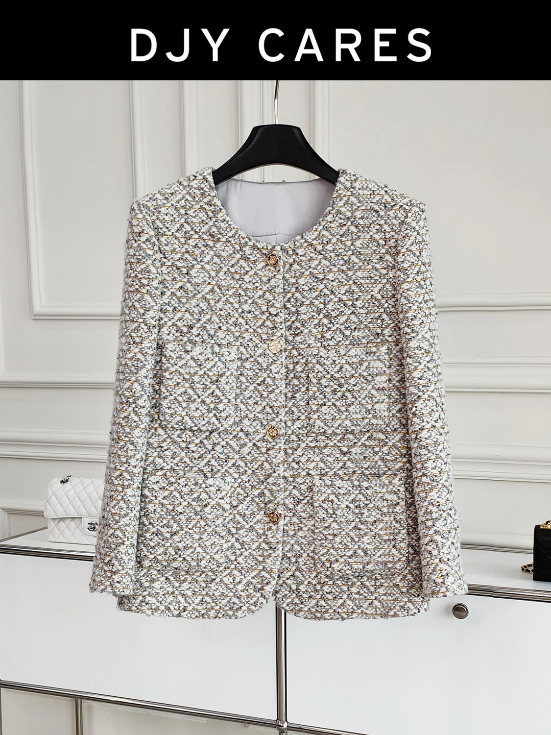 New Romantic gray small fragrant style comfortable mid length loose jacket top big  size