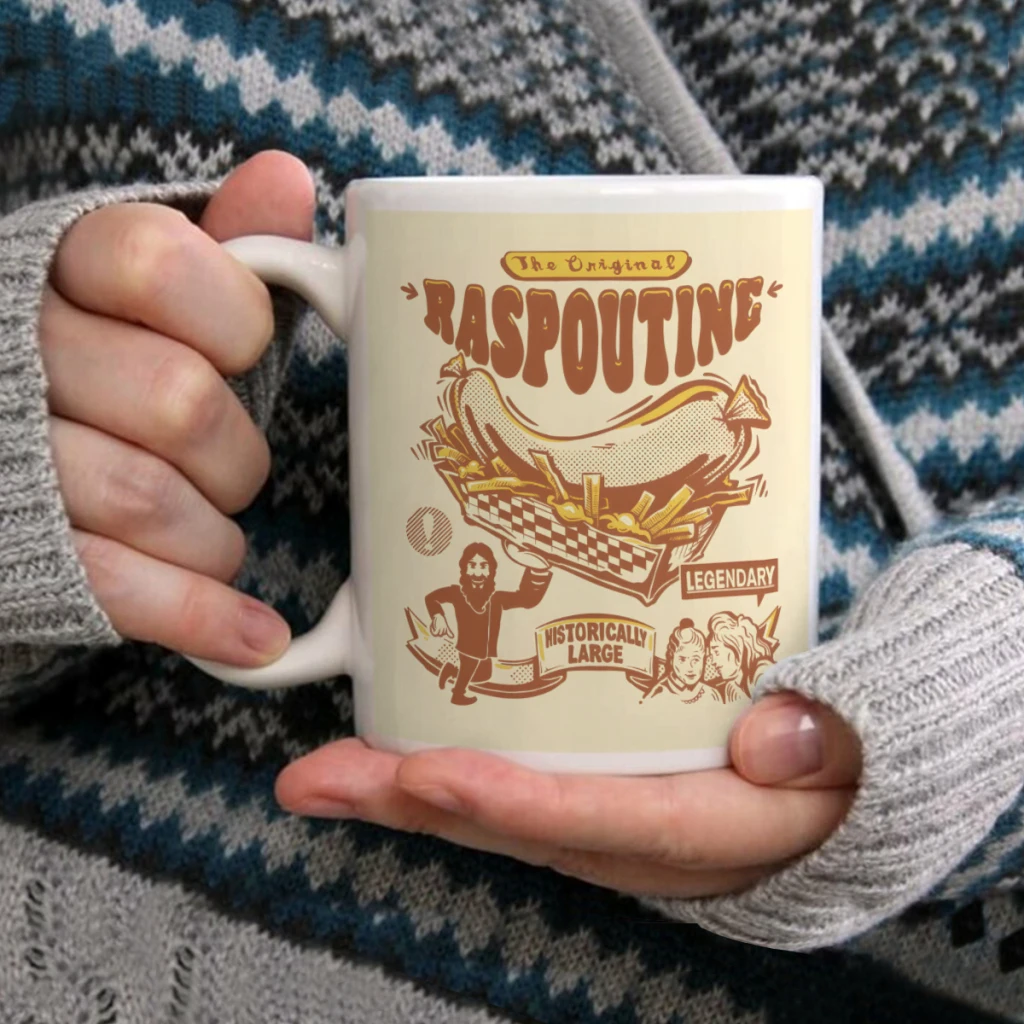 

RASPOUTINE Big Sausage PoutineCoffee Mug Tea Cup 11oz Coffee Cup Funny Birthday Ceramic Mug Personalized Cup