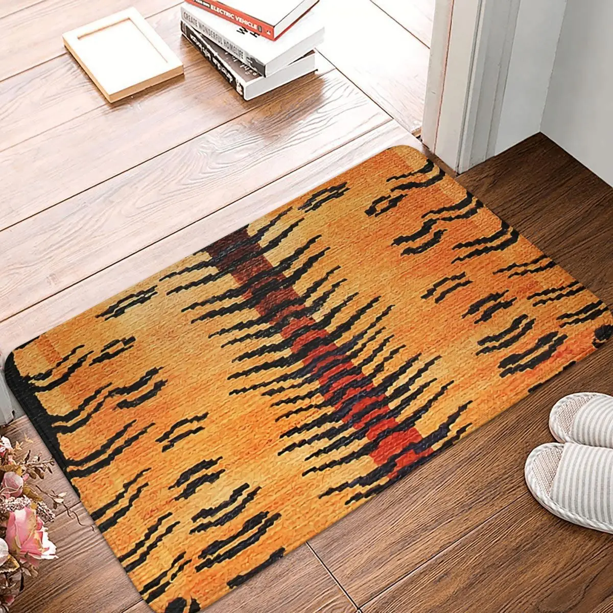 

Tiger Animal Lover Anti-Slip Doormat Living Room Mat Tibetan Antique Rug Balcony Carpet Welcome Rug Indoor Decor