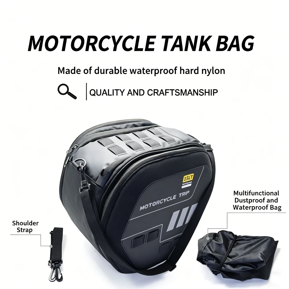 Motorcycle Tail Bag 15L Waterproof Scooter Underbone Seat Tunnel Bag Riding Shoulder Bag with Rain Cover