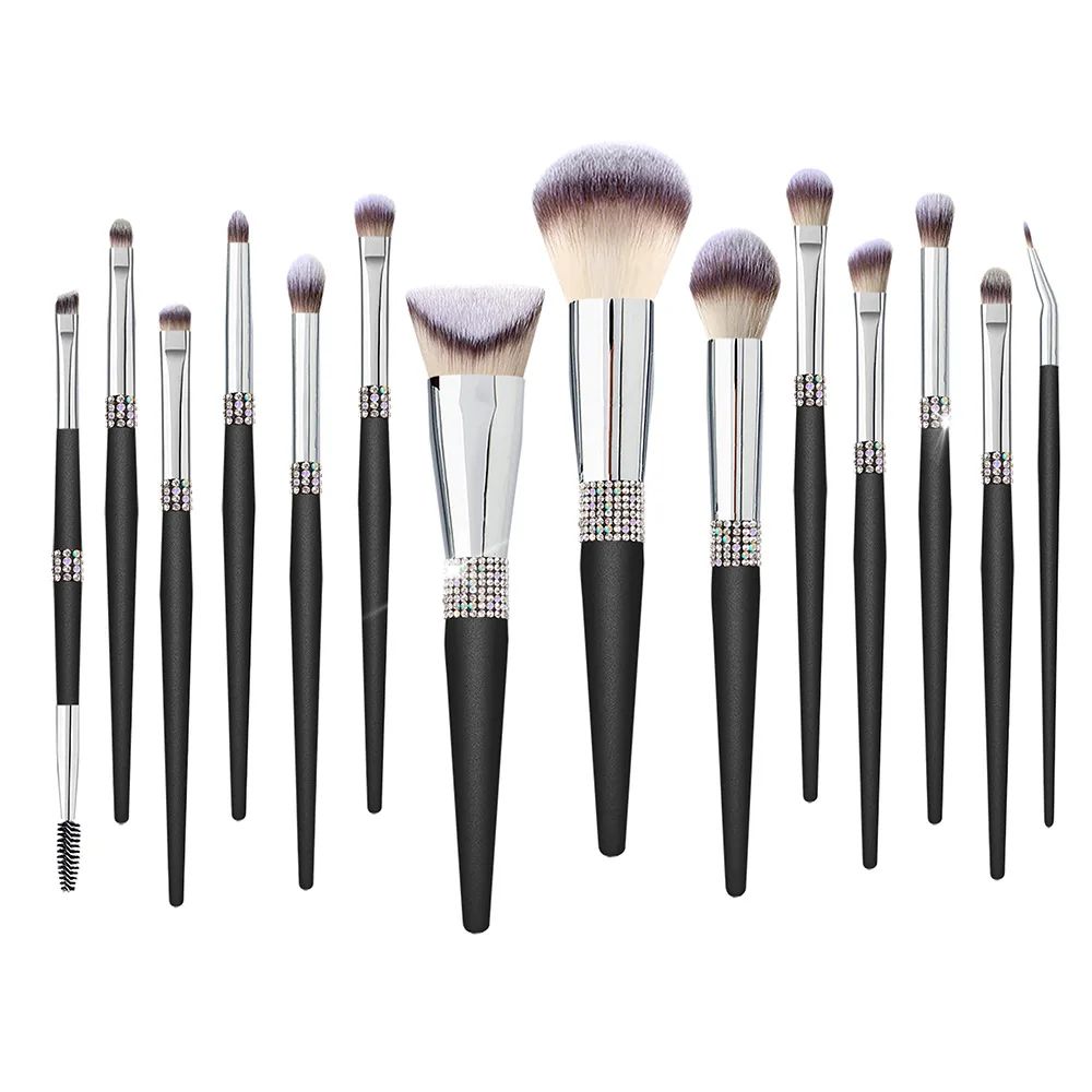 Wholesale Makeup Brushes Luxury Black Crystal Handle Glitter Custom Logo Foundation Make Up Brushes Private label Brush Set