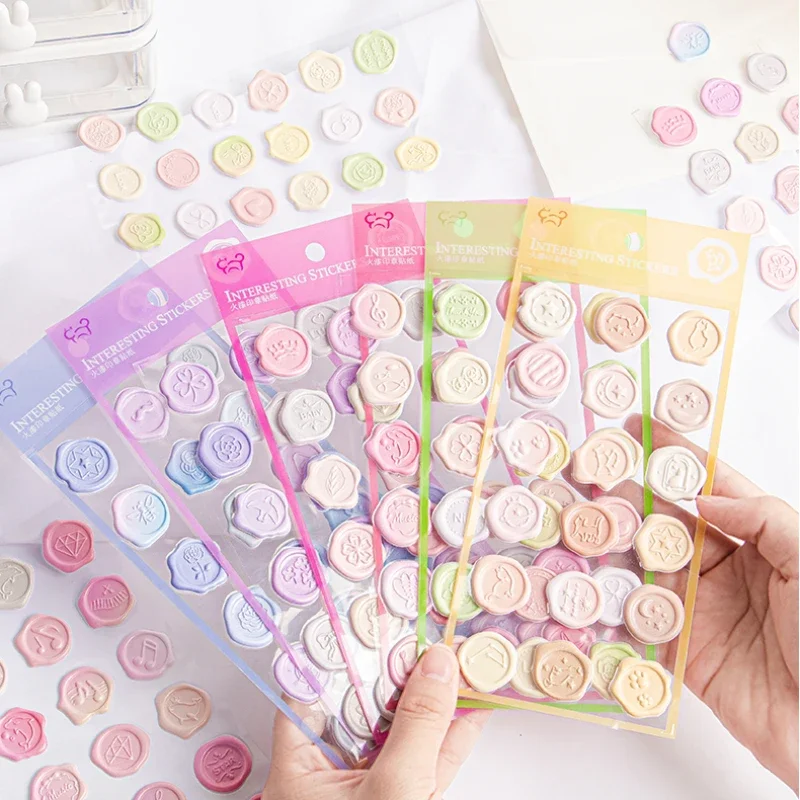18Pcs Retro Aesthetic Gradient Wax Seal Stamp 3D Sticker Cute Pearlescent Envelope Deco Scrapbook Journal Planner DIY Stickers