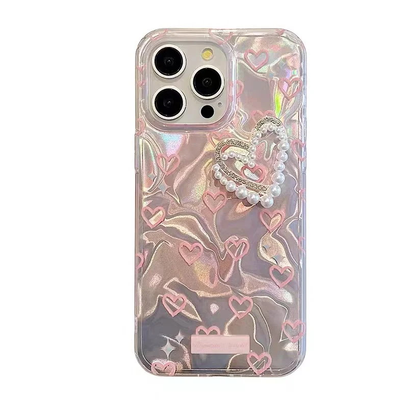 Pearl Love Heart Jewelled Case For Redmi Note 14 13 Pro Plus 12 11 10 10s 11s Redmi 13C 14C 14T 11 Lite POCO X7  Chain Cover
